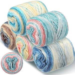 Timgle 5 Rolls Cake Yarn for Crocheting and Knitting 17.5 oz Multicolor Flower Ombre Soft Self Striping Crochet Craft Yarns for Scarves, Shawls, Blankets, Garments Making(Blue)