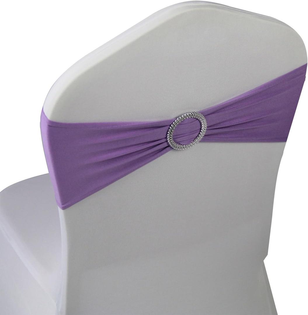 WELMATCH Lavender Spandex Chair Bands Sashes - 12 pcs Wedding Banquet Party Event Decoration Chair Bows Ties (Lavender, 12 pcs)