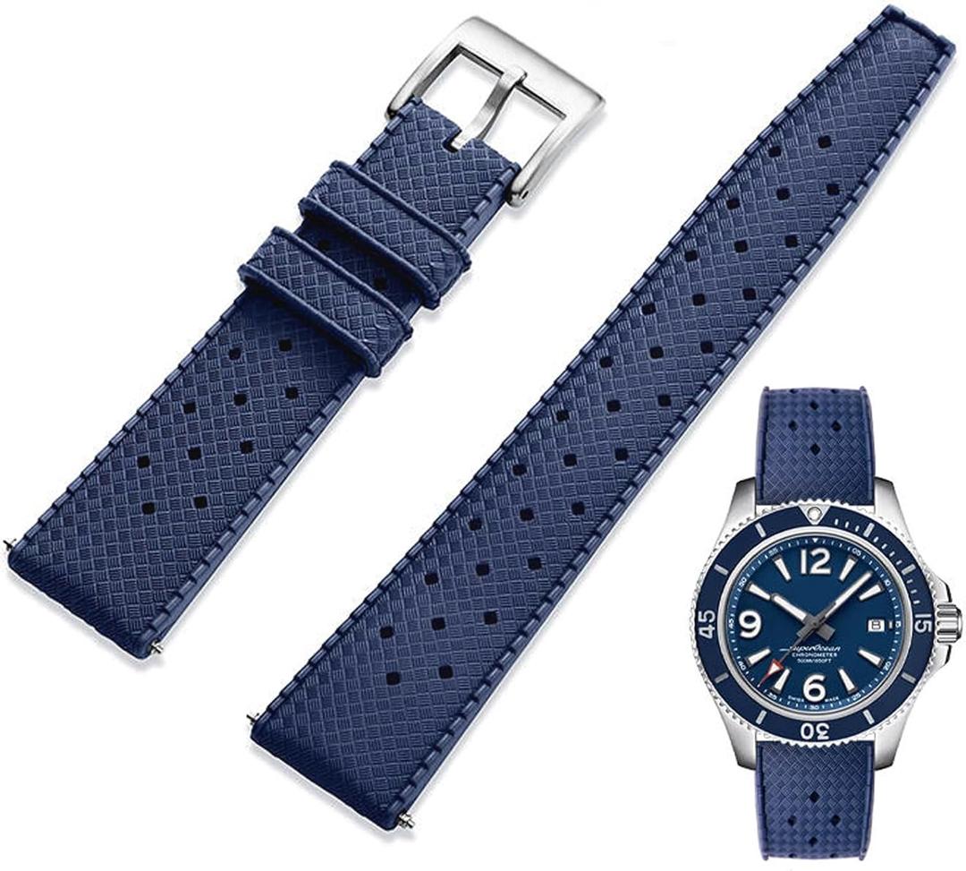 FKM Rubber Watch Strap Quick Release Tropical Style Fluororubber 18mm 19mm 20mm 21mm 22mm Soft Breathable Durable FKM Rubber Watch Band Universal Replacement Band Strap for Men Women, Blue