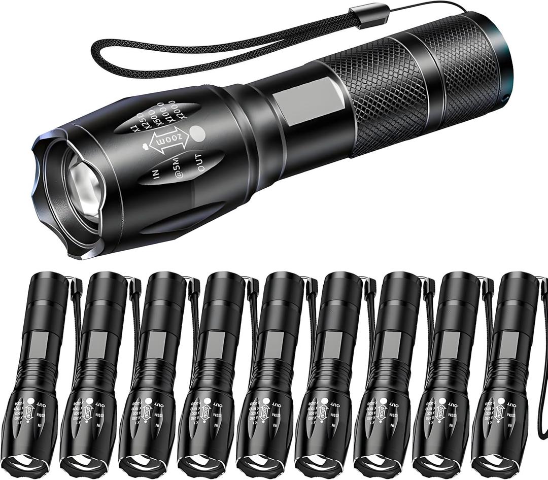 LED Flashlights 10 Pack, Bright Tactical Flashlight High Lumens with 5 Modes, Waterproof Zoomable Flash Light, Portable Torch for Camping Hiking Outdoor Home Emergency