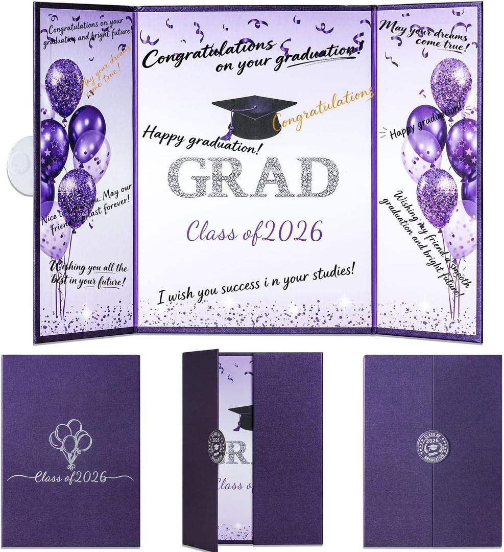 2 x Purple Graduation Signature Book, 3-Panel Class of 2026 Graduation Party Guest Book for Graduation Party Decorations High School College Graduations Decor for Him Her