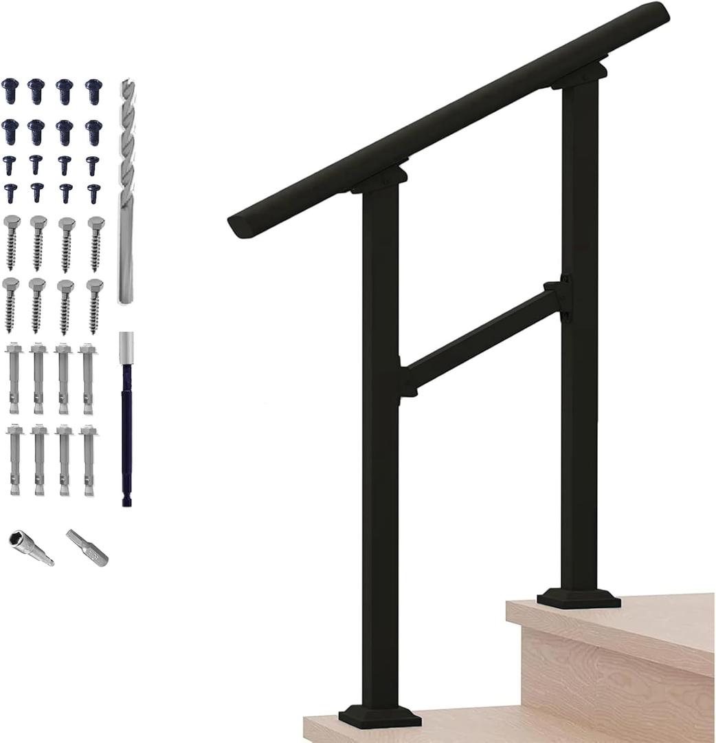 Metty Metal Hand Rails for Outdoor Steps,2 Step Stair Handrail & Indoor Stair Railing KitMetty Metal Railings for Outdoor Steps and Hand Rails for Seniors for Porch Railing
