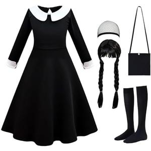 Luzlen Black Costume Girls with Wig Socks Kids Toddler Black Family Dress Halloween Cosplay Outfits