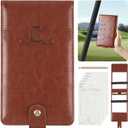 Archerest Magnetic Golf Scorecard Holder, 7.48" x 4.33" Premium Leather Yardage Book Cover Golf with A Pencil and Five Double Sided Printed Scorecards, Golf Accessories and Scorecard Book (Brown)