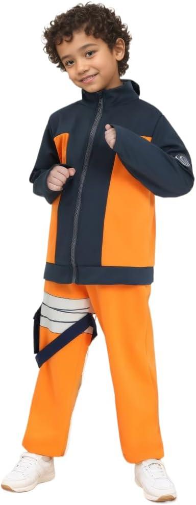 Kids Ninja Costume Halloween Cosplay Outfit for Boys (Orange, M(Height:43"-47"))
