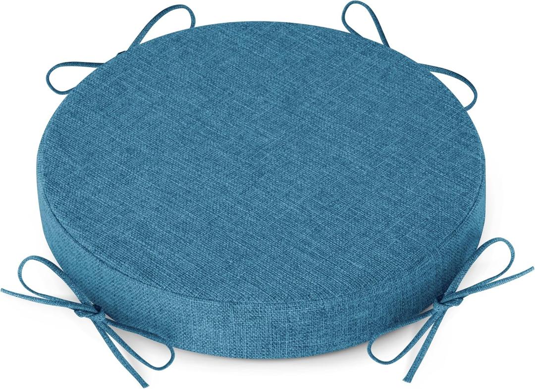 AddGrace Round Bar Stool Cushions with Ties Set of 1 Non Slip Seat Cushions 12x12 Inch Washable Chair Pads Removable Washable Cover Blue