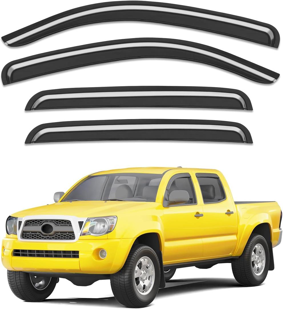 Deejecsun Extra-Thick Window Rain Guards Fit for Toyota Tacoma 2005-2015 Double Cab Rain Guards Tape-on Side Window Deflectors Visors Truck Vent Visors Vent Shades Car Accessories