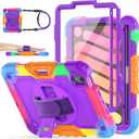 SEYMAC stock Case for iPad Mini 7 (A17 Pro)2024/ Mini 6 8.3'' with Screen Protector Pencil Holder [360 Rotating Hand Strap] &Stand, Drop-Proof Case for iPad Mini 7th/6th Generation 8.3"Purple+Colorful