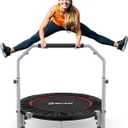 BCAN 40 Foldable Mini Trampoline Max Load 330lbs/440lbs, Fitness Rebounder with Adjustable Foam Handle, Exercise Trampoline for Adults Indoor/Garden Workout (Black)