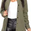 DvaeMalligo Women's Jean Jacket Distressed Button Down Long Sleeve Ripped Oversized Denim Trucker Jean Jackets (Xarmy Green 9642)