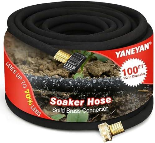 YANEYAN 100 FT Soaker Hose 1/2" Heavy Duty Garden Hose to Save 70% Water Drip Irrigation Kit for Lawn/Yard Landscaping Beds