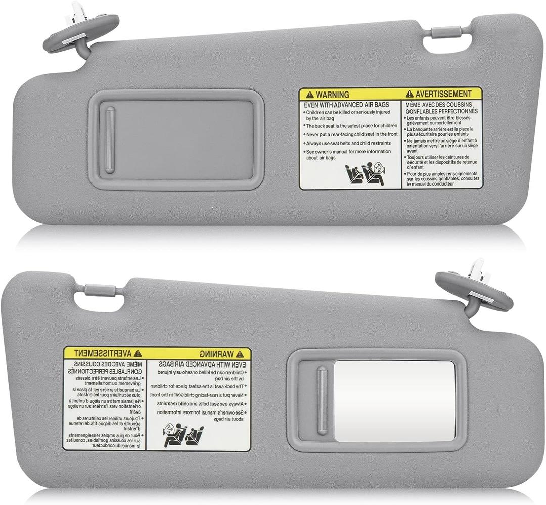 Left & Right Sun Visor with Light for 2008-2013 Toyota Highlander, Driver & Passenger Side Gray Sunvisor Replacement 74320-48500-B0 74320-0E050-B0 (Grey)