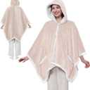 Sealy Heated Throw Wearable Shawl Wrap with Pockets, Reversible Flannel to Sherpa Electric Blanket Hoodie Poncho with 6 Heating Levels & 2-10 Hours Time Settings, 50 X 60 Inch, Beige