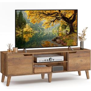 VASAGLE TV Stand for 65-Inch TVs, Entertainment Center with Adjustable Shelf, 58-Inch Long Media Console Table, Transitional Style, for Living Room, Bedroom, Honey Brown ULTV556K01