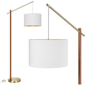 Arc Floor Lamp for Living Room, 68" Modern Dimmable Standing Lamp with Foot Switch, Adjustable Tall Corner Lamp with White Fabric Shade, Mid Century Arched Reading Light for Bedroom, Office (Brown)