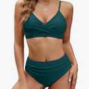 Edelqual Women's High Waisted Bikini Sets Two Piece Swimsuit Tummy Control Bathing Suit V Neck Swimwear 2025 Swim Suit, Size Medium