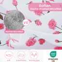 Softan Pink Floral Queen Bed Sheets, Cozy Microfiber Flower Printed Sheets with 15" Deep Pocket Fitted Sheet & Non-Slip Straps, Patterned Pink Rose - Bow Sheets & Pillowcase Set