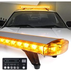Xprite 48 Inch LED Amber Rooftop Emergency Warning Lights Bar 16 Strobe Patterns w/Adjustable Mounting Brackets for Vehicles, Security, Law Enforcement, Snowplow, Tow Trucks, Crane, Construction Cars