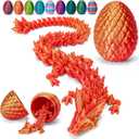TBOLINE 12" 3D Printed Dragon Egg, Cool 3D Printer Articulated Crystal Dragon Toys for Kids, Surprise Animals Figurines Fidget Dinosaur Eggs Toys for Girls Kids Teen 5-7 4-6 8-12 (Laser Red)