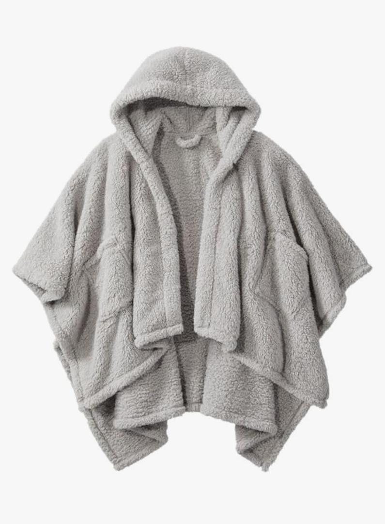 Wearable Blanket Sherpa Poncho Office Work Warm Cozy Shawl Blanket,Plush Cape Wrap for Adult, Gray