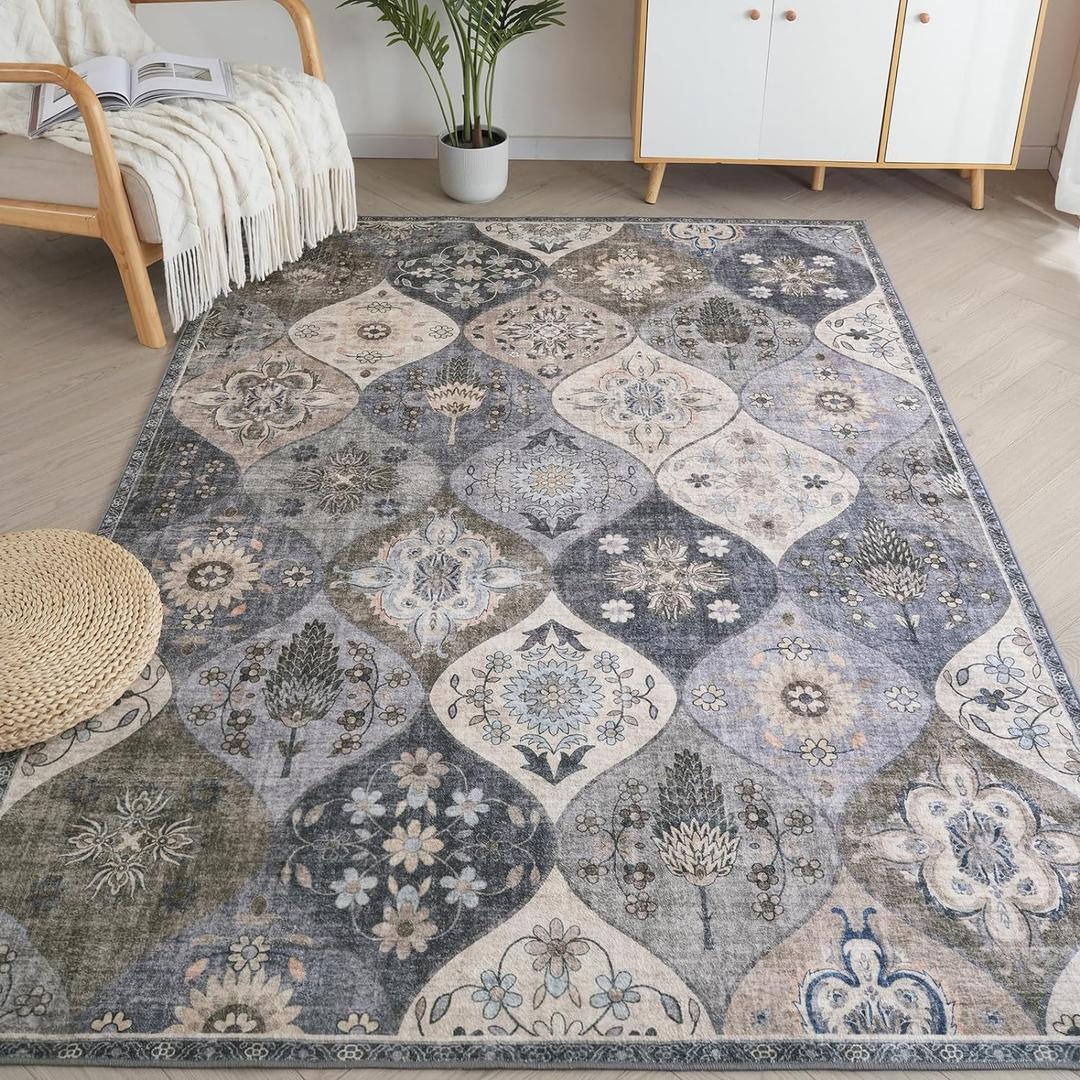 Moroccan Washable Rug, Floral Print Trellis Area Rug, Soft Non-Slip Area Rugs for High Traffic Areas in Living Room, Bedroom, Hardwood Floor (2' x 3' (Rectangular), Antique/Multi)
