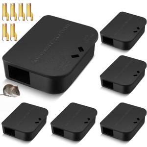 Qualirey 4 Pcs Mouse Bait Stations Mouse Stations with Keys Traps, Keeps Children and Pets Indoor and Outdoor, Only for Small Mice, Bait Not Included (Black)