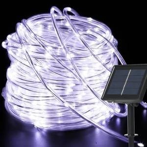 Solar Rope Lights Outdoor Waterproof, 33FT 100LED Outdoor String Lights Clear PVC Tube Fairy Lights, 8 Modes Trampoline Light for Pool Tree Garden Yard Home Camping Wedding Halloween Holiday Decor