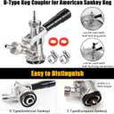 Keg Coupler for Sankey D System Beer Keg Tap Dispenser-304 Stainless Steel Probe, Beer Kegerator Tap D-Type Sankey Keg Coupler fit for I.D1/4", 3/16" Draft Beer Line & 5/16'' Gas Line with Hose Clamps