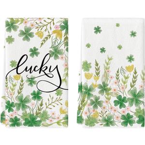 Artoid Mode Flower Clover Shamrock St.Patrick's Day Kitchen Dish Towels, 18x26 Inch Farmhouse Holiday Spring Decoration Cleaning Set of 2