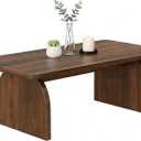 Farmhouse Coffee Table for Living Room - Dark Wood Rustic Rectangle Coffee Table Walnut, Solid Wooden Brown Center Table