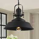 14" Farmhouse Pendant Light, Industrial Rustic Hanging Light Fixture with Matte Black Finish for Kitchen Island, Dining Room, Barn, Metal Dome Shade