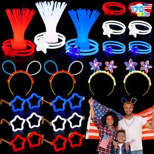 JOYIN 170 Pcs July 4th Glow Sticks Bulk, Red White Blue 4th of July Sticks Bulk, Patriotic Bracelets & Necklaces, Glow in The Dark Party Favor Supplies for Independence Day Accessory Decoration