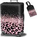 Luggage Cover + Tag, Pink Leopards Travel Suitcase Cover for 29-30 inch Luggage (XL) with Concealed Zipper, Washable Elastic Cloth, Dustproof, Anti-Scratch