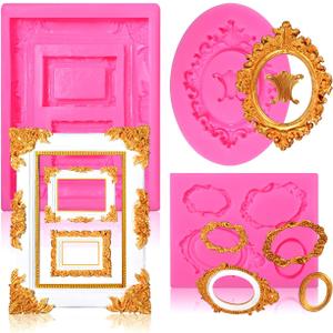Photo Frame Silicone Mold - 3 Pack Picture Fondant Candy Chocolate Molds Cake Decorating, Sugar, Gum Paste, Chocolate, Cookies, Resin, Polymer Clay - Pink