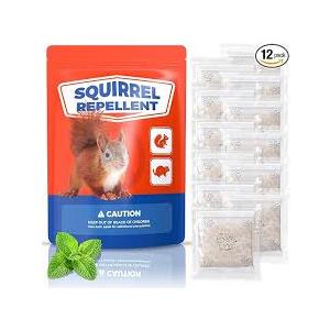 Squirrel Repellent 12 Packs, Keep Squirrels Out of Flower Pots Farmland, Natural Squirrel Deterrent for Bird Feeders, Chipmunk Repellent for Garden Patio, Repel Squirrels from Attic Car Indoor