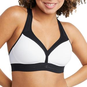 Champion Women's V-neck Racerback, Moisture-wicking, Moderate Support Sports Bra (XX-Large, White/Black)