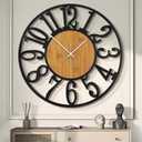 LEIKE Large Wall Clocks,Silent,Non Ticking,Battery Operated Rustic Round Modern Big Wood Wall Clock for Living Room, Bedroom,Kitchen,Farmhouse,Office,Home Decor (32 IN)