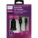 Phillips Dual USB Car Charger With USB A/USB C Charge Cable