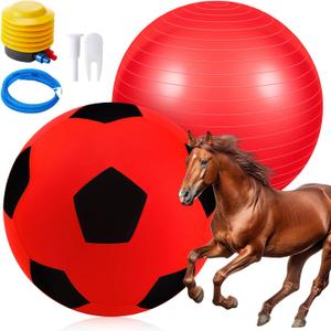48 Inch Giant Herding Ball with Cover Anti Burst Ball Please Watch VCR for How to Inflation Large Horse Toys for Horse Stall Entertainment Play, Pump Included(Red-Black)