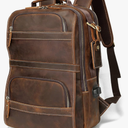 LANNSYNE Vintage Genuine Leather Backpack For Men 15.6 Inch Laptop Bag Overnight Weekender Camping Daypack Rucksack