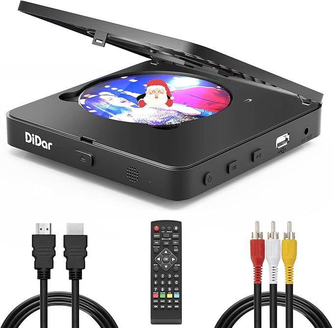 Super Mini Blu-ray HD DVD for TV, 1080P Blue-ray Home Theater, Portable with Remote Control + HDMI AV Cable + Built-in PAL/NTSC, Support USB Input