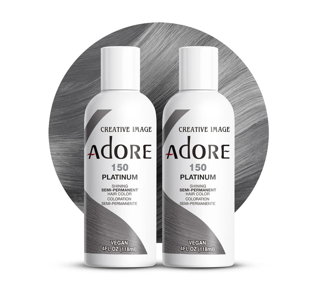 Adore Semi Permanent Hair Color (150 Platinum) | Vegan & Cruelty-Free Gray Hair Dye | No Ammonia, No Peroxide, No Alcohol | 4 Fl Oz Each (Pack of 2)