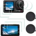 Screen Protector for DJI OSMO Action 5 Pro Camera + Lens cap Cover [2+6 Pieces], 0.3mm 9H Hardness Tempered Glass, Anti-Scrach Anti-Bubble