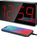 Peakeep Digital Clock, Alarm Clock for Bedrooms with USB Charger Port - Large Big Numbers 5 Brightness for Seniors, Battery Backup, Loud Alarm 5 Volums (Black with Red Digits)