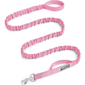 OutdoorMaster Bungee Dog Leash, Heavy Duty Dog Leash with Shock Absorption, 2 Padded Handles Training Leash, Improved Dog Safety and Comfort (Pink, 6 FT) (Max: 6'7")