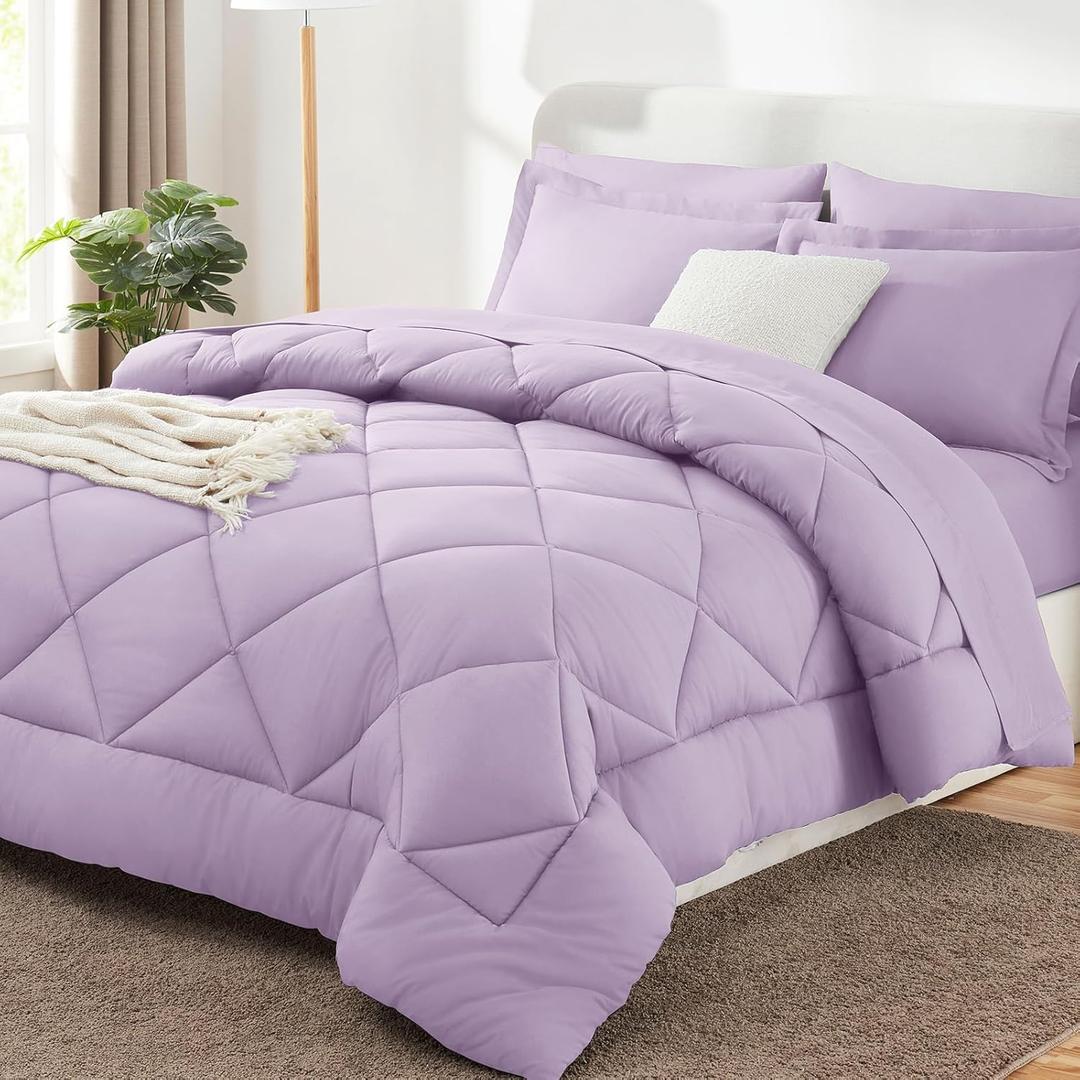CozyLux Queen Comforter Set Light Purple - Bed in a Bag Queen Size 7 Pieces, Luxury Soft Lavender Bed Set for All Seasons, Bedding Set with Down Alternative Comforter, Sheets, Pillowcases & Shams