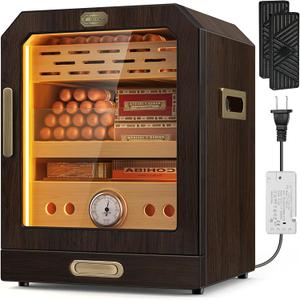 Humidor, Lighted Control Magnetic Door Desktop Humidor Cabinet,with  Accessory Drawer and 2 humidifiers 3 Layer Large Capacity Humidor,Hold 100-150 Cigars (Brown)