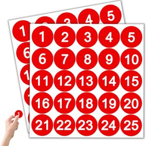 3 x 50 Pcs Red Number Stickers 1-25, Vinyl Small Number Stickers, Strong Adhesive/Waterproof & Anti-Fading, Suitable for Indoor/Outdoor Inventory Management Lockers Equipment Home Office