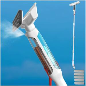 75'' Spray Window Squeegee with Extension Pole with 4-Section Extension Pole, 4 in 1 Window Cleaning Kit Glass Squeegee with Sewage Collector and 5 Pads