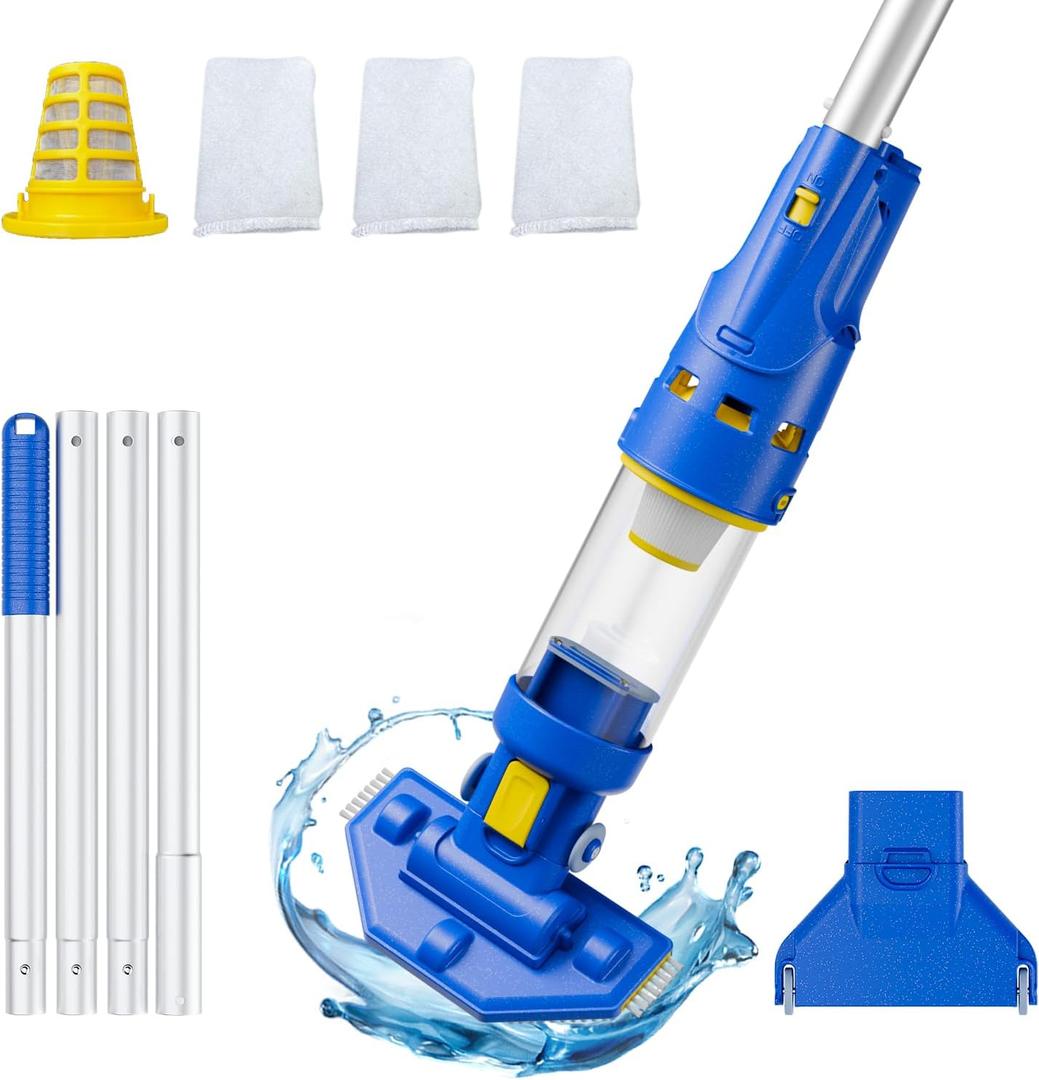 PoolGuard Cordless Pool Vacuum with Strong Suction, Portable & Rechargeable Handheld Vacuum Cleaner with 60 Mins Working Time for Inground/Above Ground Pool